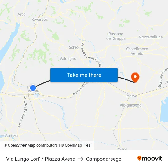 Via Lungo Lori / Piazza Avesa to Campodarsego map