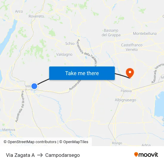 Via Zagata A to Campodarsego map