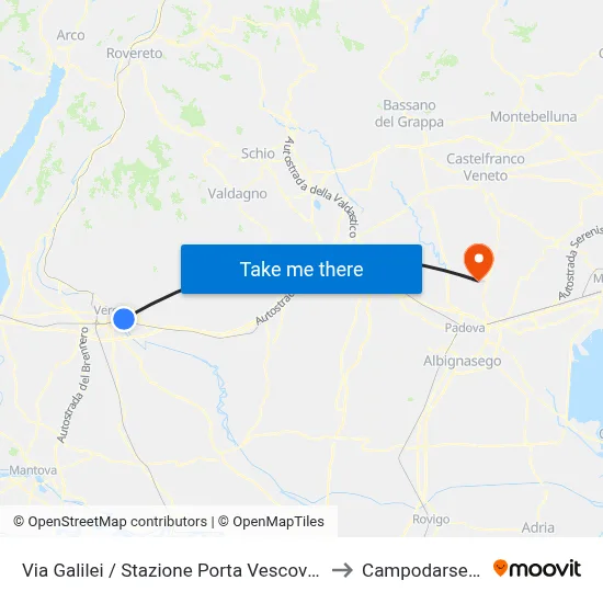 Via Galilei / Porta Vescovo Station A to Campodarsego map