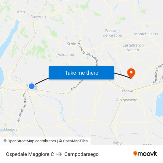 Main Hospital C to Campodarsego map