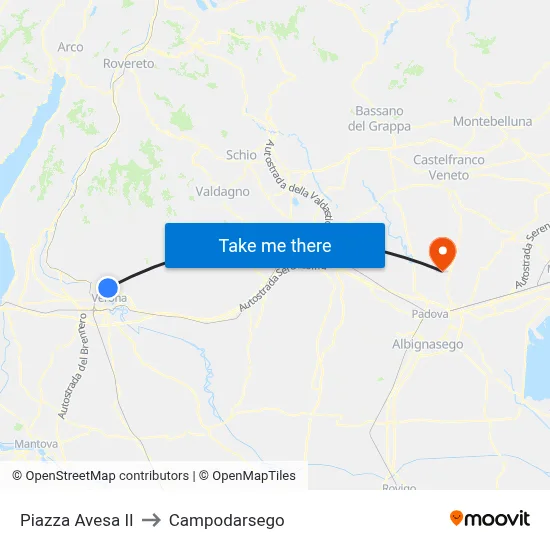 Piazza Avesa II to Campodarsego map