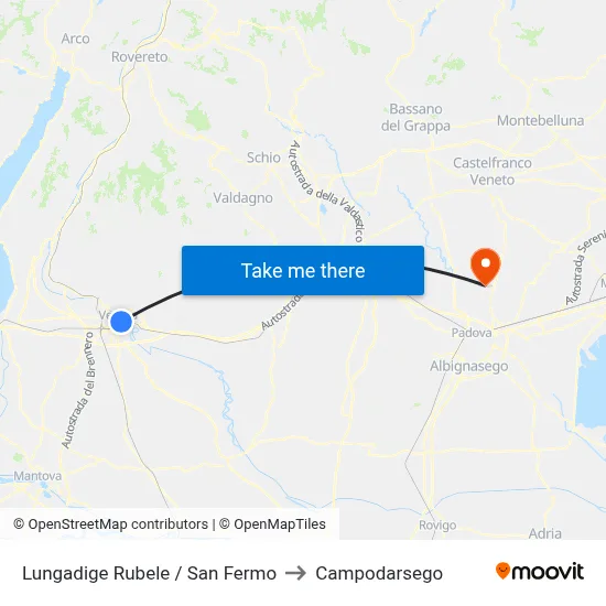 Lungadige Rubele / San Fermo to Campodarsego map