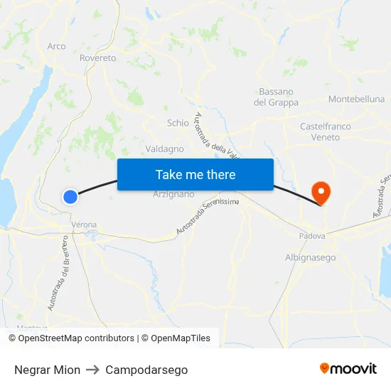Negrar Mion to Campodarsego map
