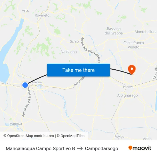 Mancalacqua Sports Field B to Campodarsego map