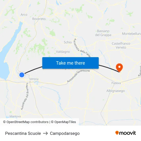 Pescantina Schools to Campodarsego map