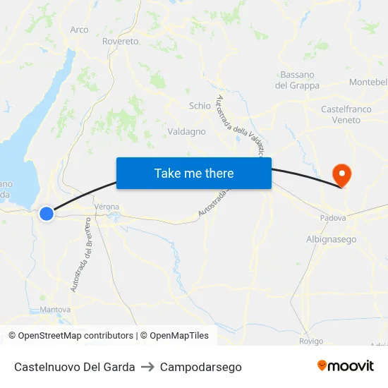 Castelnuovo Del Garda to Campodarsego map