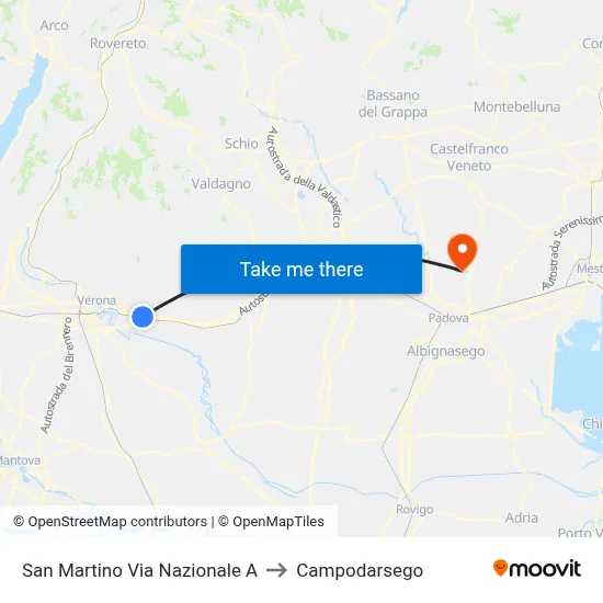 San Martino National Road A to Campodarsego map