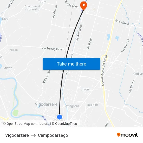 Vigodarzere to Campodarsego map