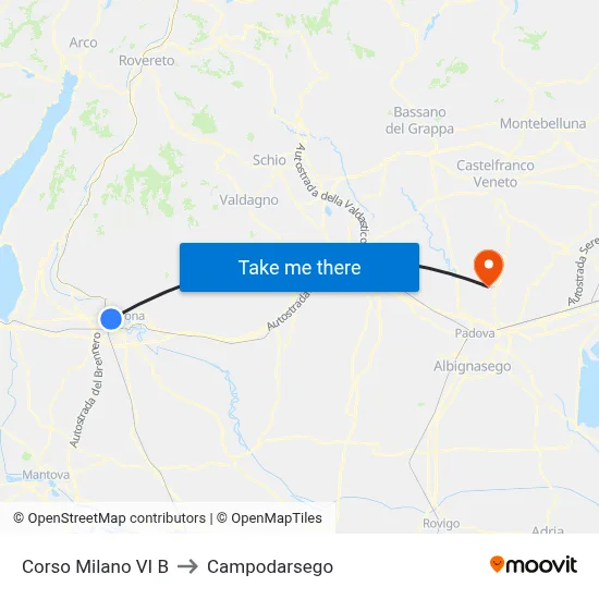Corso Milano VI B to Campodarsego map