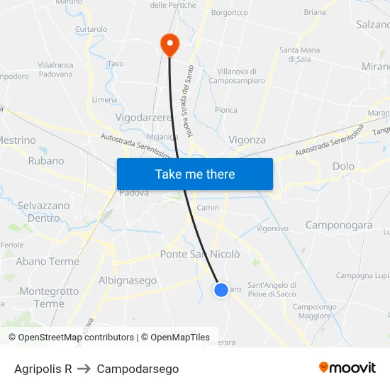 Agripolis R to Campodarsego map
