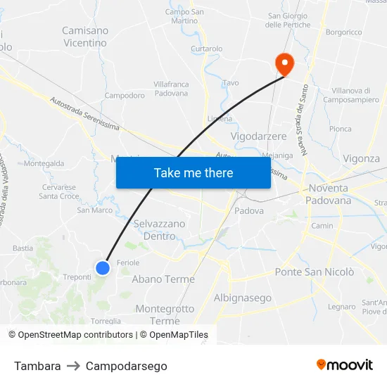 Tambara to Campodarsego map