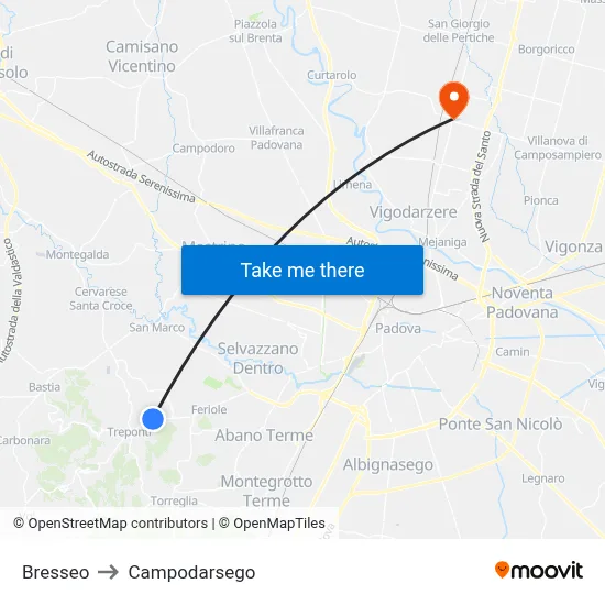 Bresseo to Campodarsego map