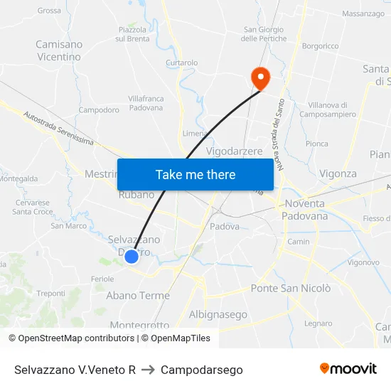 Selvazzano Veneto to Campodarsego map