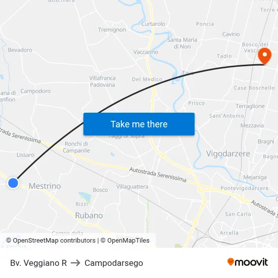 Veggiano Junction R to Campodarsego map