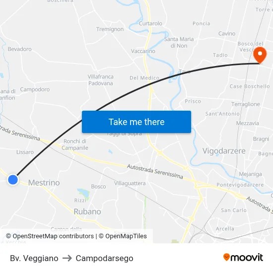 Junction Veggiano to Campodarsego map