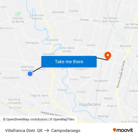 Villafranca Q8 Gas Station to Campodarsego map