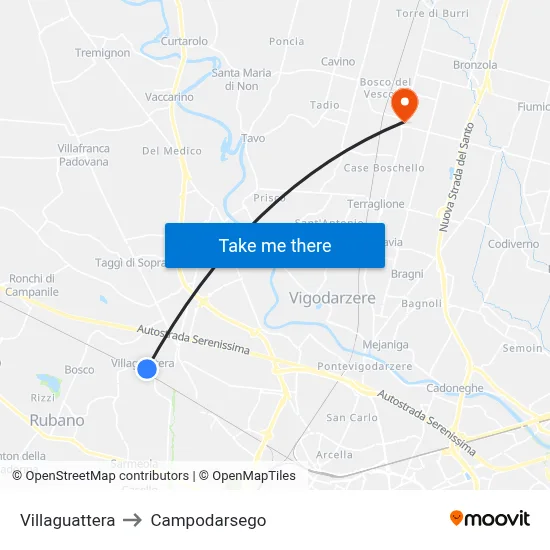 Villaguattera to Campodarsego map