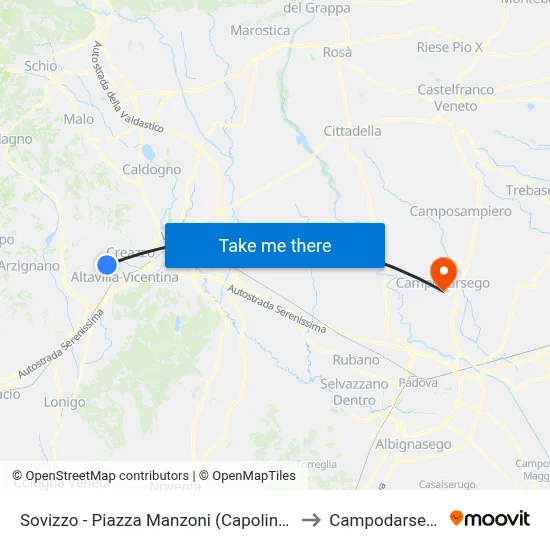 Sovizzo - Manzoni Square (Terminal) to Campodarsego map