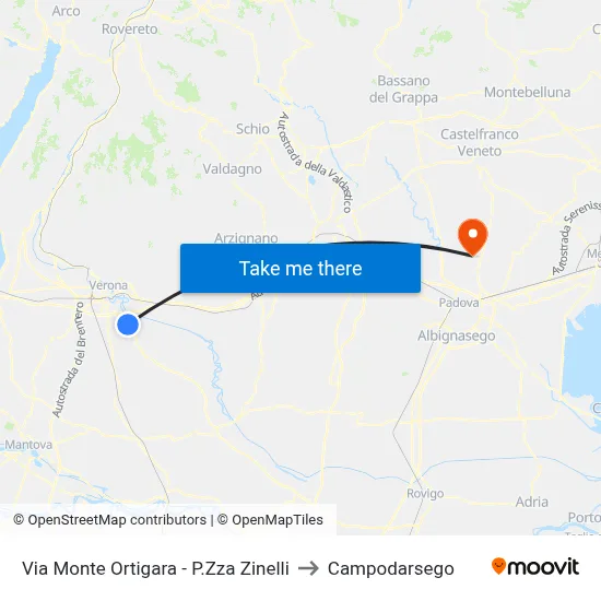 Via Monte Ortigara - Zinelli Square to Campodarsego map