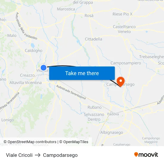 Cricoli Avenue to Campodarsego map