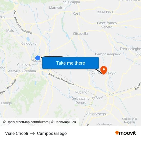 Cricoli Avenue to Campodarsego map