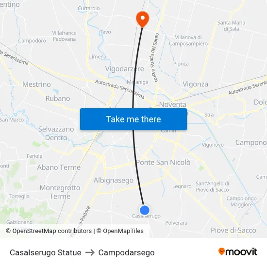Casalserugo Statue to Campodarsego map