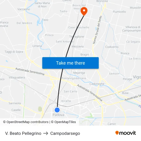 Beato Pellegrino Street to Campodarsego map