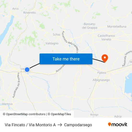 Fincato Street / Montorio Street A to Campodarsego map