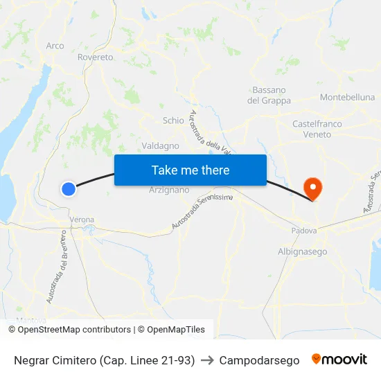 Negrar Cemetery (Lines 21-93 Terminal) to Campodarsego map