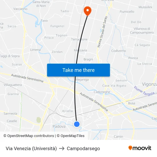 Venice Street (University) to Campodarsego map