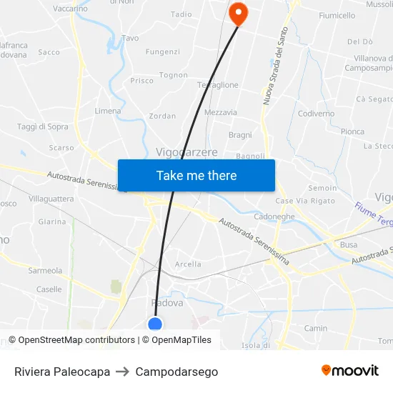 Paleocapa Riverfront to Campodarsego map
