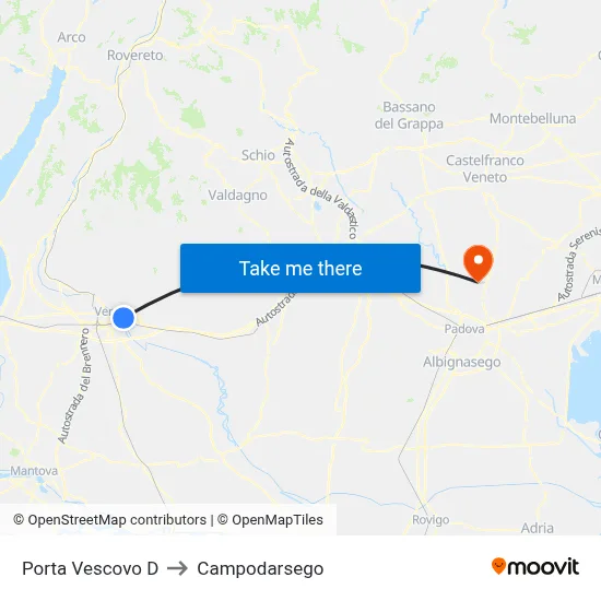 Porta Vescovo D to Campodarsego map