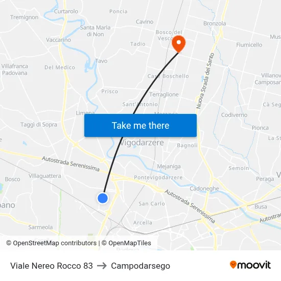 Nereo Rocco Avenue 83 to Campodarsego map
