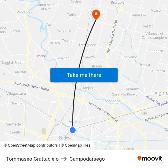 Tommaseo Skyscraper to Campodarsego map