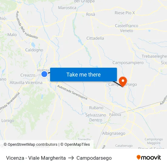 Vicenza - Margherita Avenue to Campodarsego map
