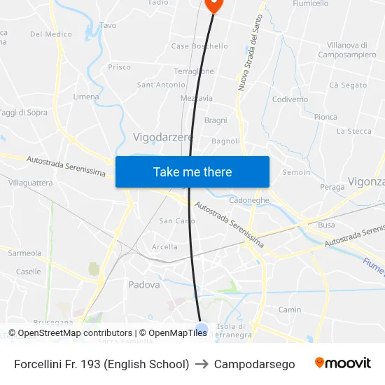 Forcellini 193 (English School) to Campodarsego map
