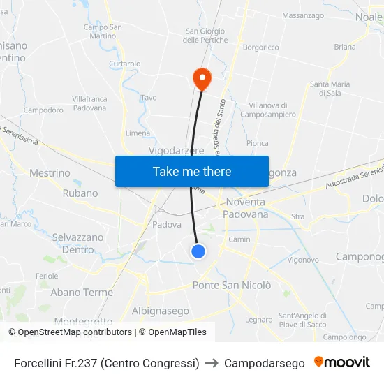 Forcellini No.237 (Congress Center) to Campodarsego map