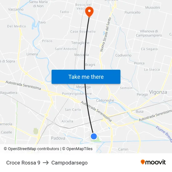 Red Cross 9 to Campodarsego map