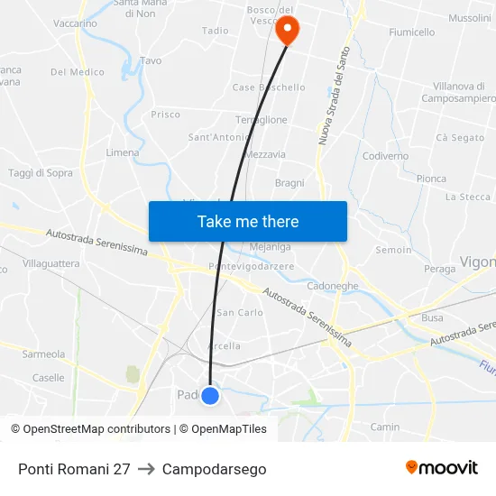 Roman Bridges 27 to Campodarsego map