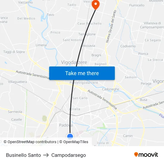 Santo Businello to Campodarsego map