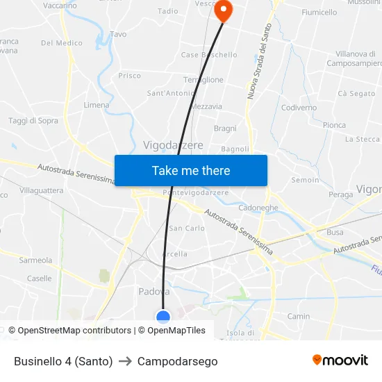 Businello 4 (Santo) to Campodarsego map