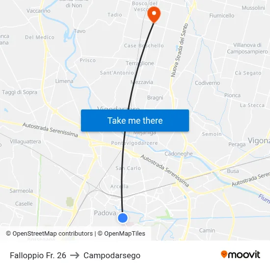 Falloppio No. 26 to Campodarsego map