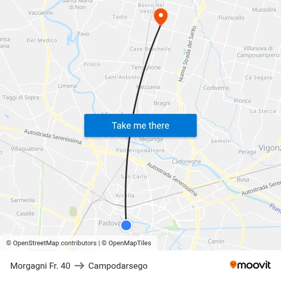 Morgagni No. 40 to Campodarsego map