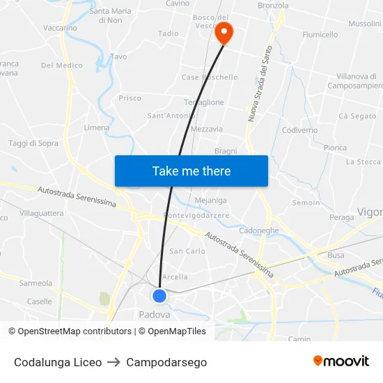 Codalunga High School to Campodarsego map