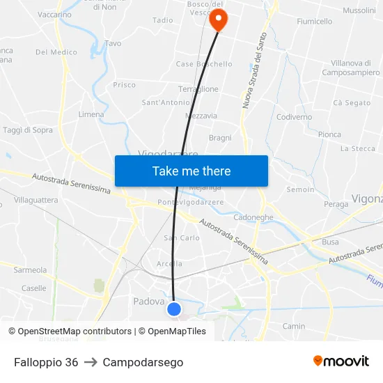 Falloppio 36 to Campodarsego map
