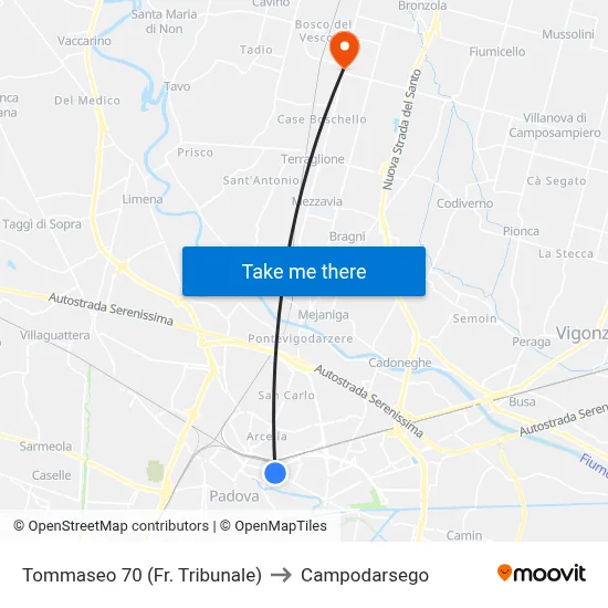 Tommaseo 70 (Courthouse) to Campodarsego map