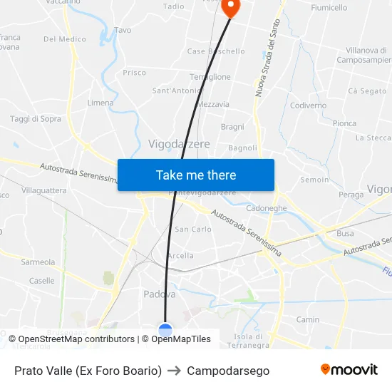 Prato Valle (Former Cattle Market) to Campodarsego map