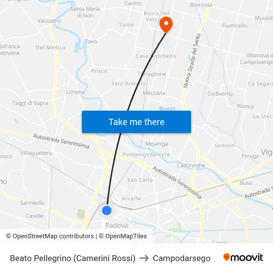 Beato Pellegrino (Camerini Rossi) to Campodarsego map