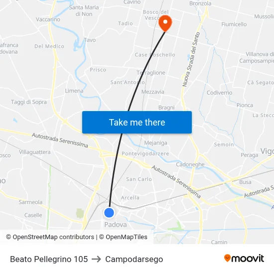 Beato Pellegrino 105 to Campodarsego map