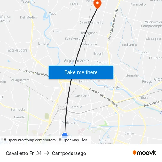 Cavalletto St. 34 to Campodarsego map